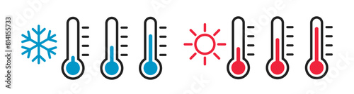 Thermometer flat icon, symbol. Hot and cold temperature. Vector illustration photo