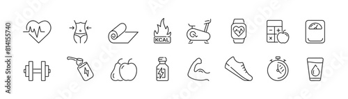 Fitness icon set. Sport line icons. Vector illustration