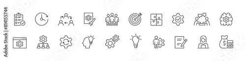 Workflow icon set. Audit, processing, operation line icons. Vector