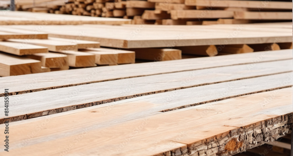 A warehouse of boards on a sawmill: an industrial landscape. The lumber is in a stack A warehouse of boards on a sawmill: an industrial landscape. The lumber is in a stack