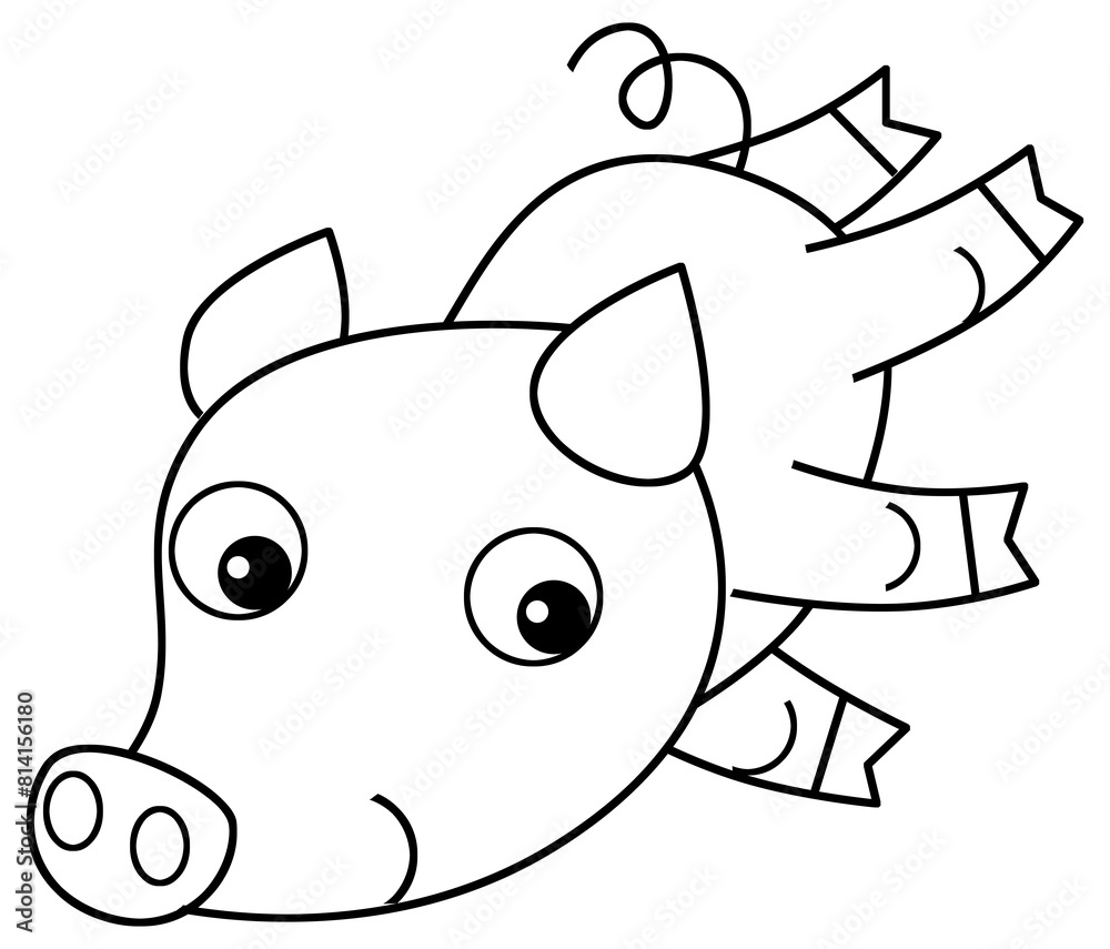 Fototapeta premium sketch cartoon scene with happy farm ranch pig animal domestic smiling illustration for children