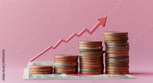 Stacked Coins With Rising Arrow