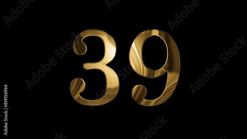 Gold number 39 with alpha channel, number thirty nine photo