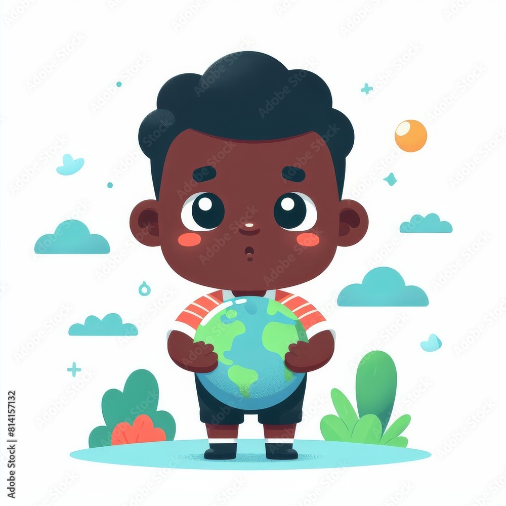 Obraz premium Boy holds globe in his hands. World environment day
