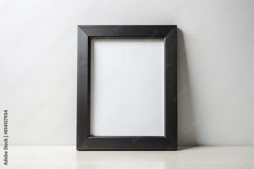 Blank picture frame on white wood table and white wall background. Blank picture frame on white wood table and white wall background.