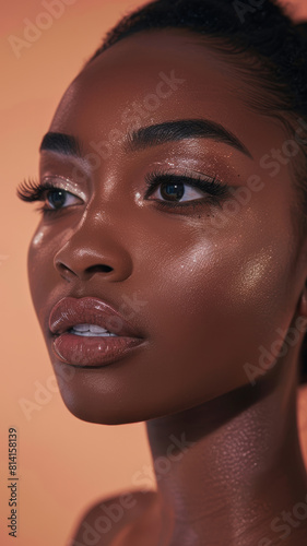 Elegant Black Woman on Peach Background