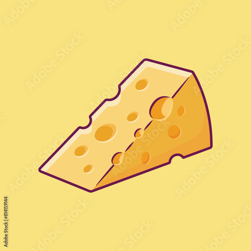 Slice of cheese cartoon illustration, piece of yellow cheese © xphar