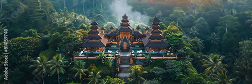 Aerial view of a traditional Balinese Hindu temple near Ubud in Bali, Indonesia realistic nature and landscape #814159740