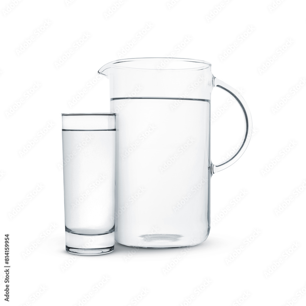 Glass and jug with water isolated on white Glass and jug with water isolated on white