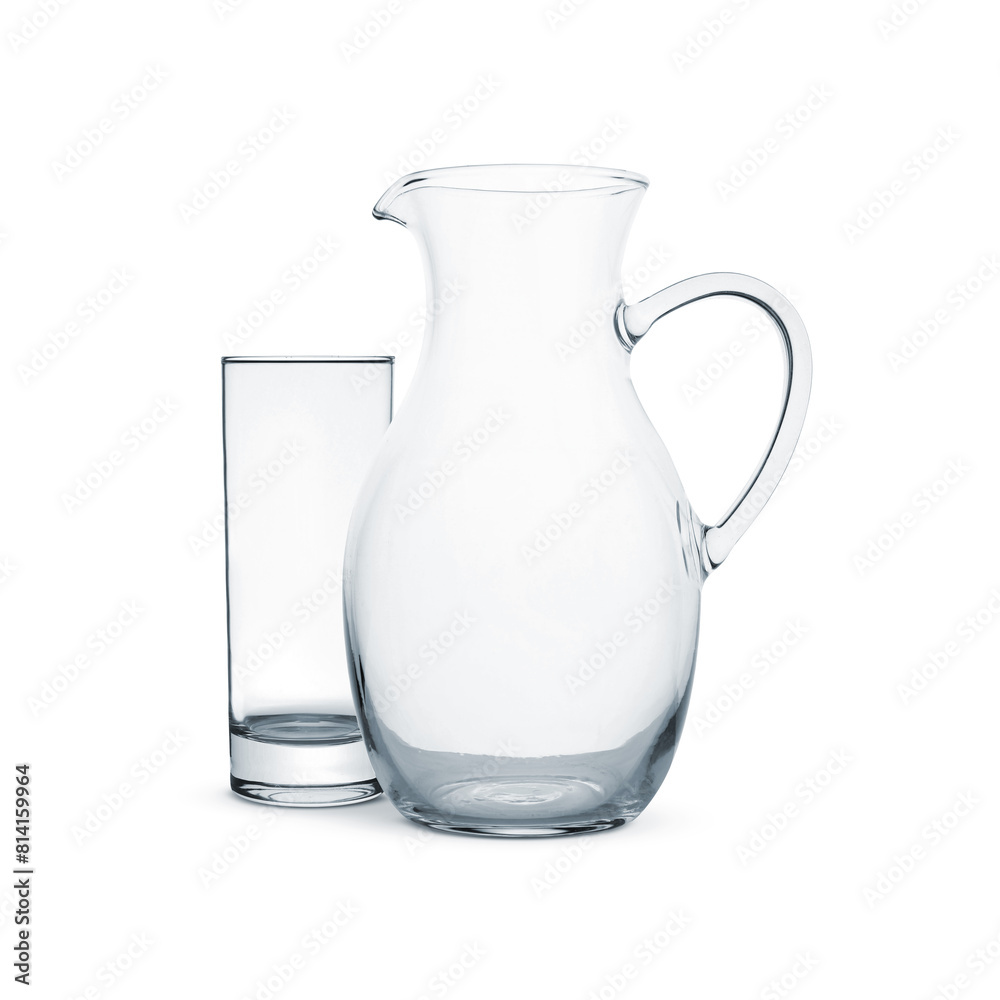 Empty glass and jug isolated on white Empty glass and jug isolated on white