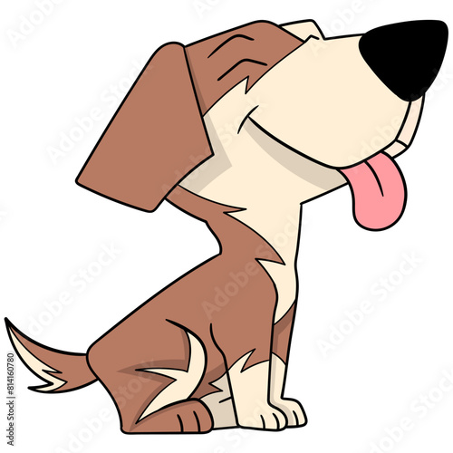 A cute dog is sticking out his tongue as a sign of inviting him to play