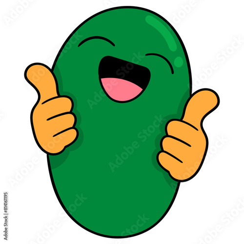 Delicious green beans full of vitamins are showing thumbs up