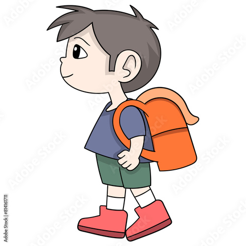 school children walking carrying bags to go © Popular Vector