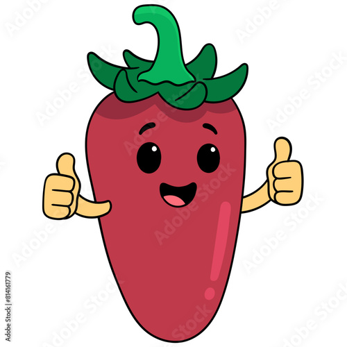 spicy red chili vegetable showing thumb up © Popular Vector