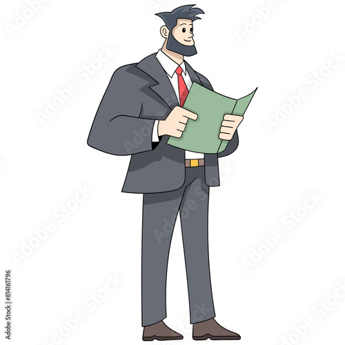 standing holding a book of marketing report documents for this month © Popular Vector