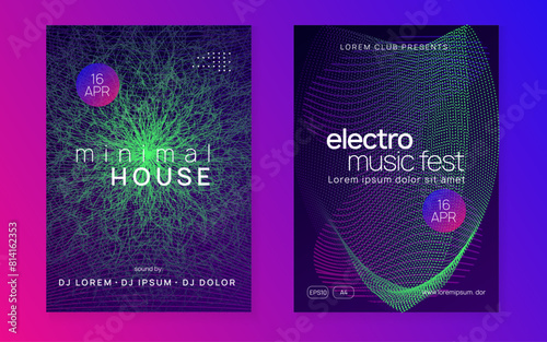 Fest Flyer. Discotheque Concert Template. Festival Vector. Nightclub Beat Invitation. Blue Dance Event. Party Set. Green Music Poster. Violet Fest Flyer