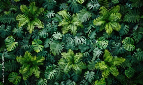 Fern leaf pattern seen from above, intricate natural design, dense greenery, artistic, aerial view