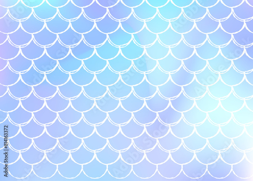 Gradient mermaid background with holographic scales. Bright color transitions. Fish tail banner and invitation. Underwater and sea pattern for girlie party. Hipster backdrop with gradient mermaid.