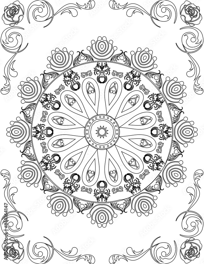 Fototapeta Printable Mandala Coloring Page for Adults. Educational Resources for School for Kids. Adults Coloring Book. Mandala Coloring Activity Worksheet.