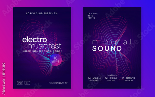 Fest Banner. Pink Music Background. Edm Festival Element. Violet Discotheque Magazine. Party Set. Concert Vector. Soundwave Disco Illustration. Blue Fest Banner