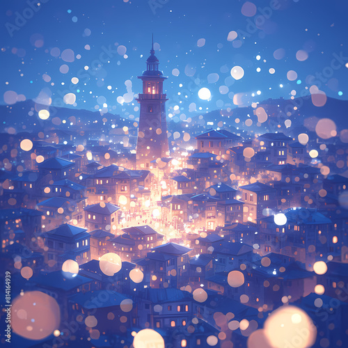 Winter Wonderland: Illuminated Cityscape with Castle Monument
