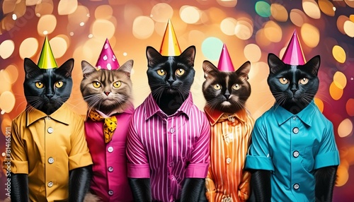Creative animal concept. Group of Bombay cat kitty kitten in funky Wacky wild mismatch colour © AICHA