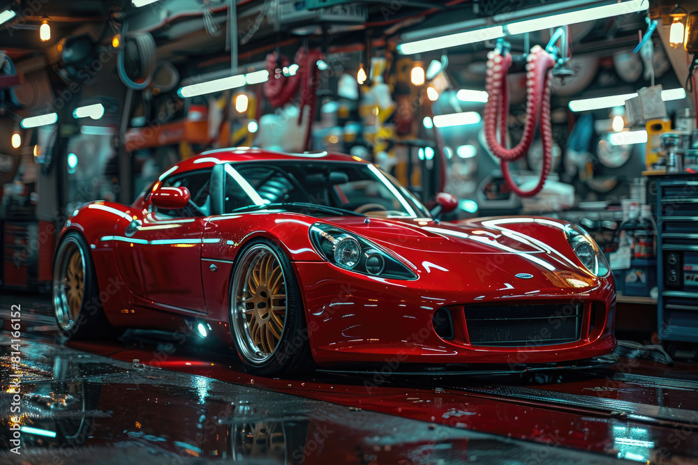 A sleek, red sports car is parked road with a dramatic sunset in the background. car modern, aerodynamic design prominent curves
A sleek, red sports car is parked road with a dramatic sunset in the background. car modern, aerodynamic design prominent curves