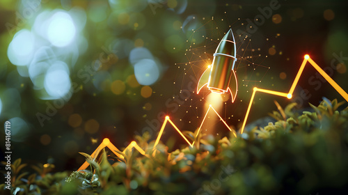 Exponential growth or compound interest concept. business sales or profit increase. Rocket flying from a growth graph