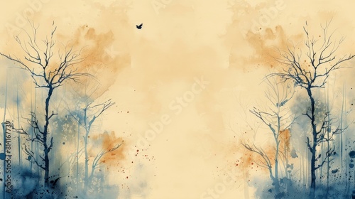 Autumn forest. Watercolor painting of autumn trees on white background.