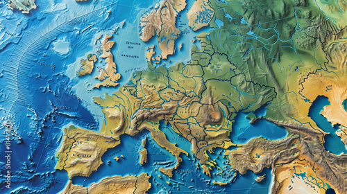 Map of Europe With Rivers and Lakes