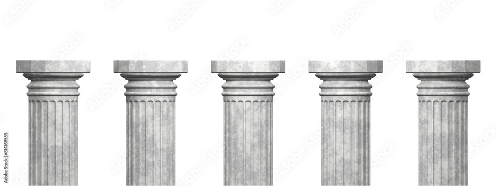 Set of five gray concrete pillars isolated on transparent background Set of five gray concrete pillars isolated on transparent background