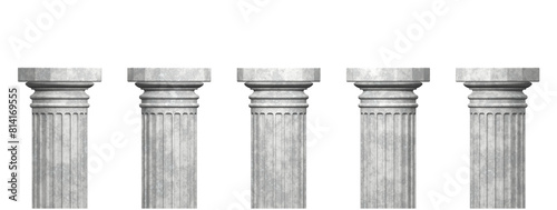 Tablou pe pânză Set of five gray concrete pillars isolated on transparent background