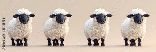 Cute Sheep Isolated on a Transparent Background,
Paire of Lambs Valais Blacknose sheep standing on white
 photo