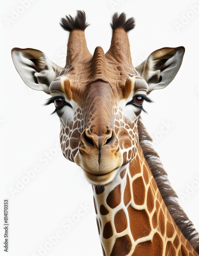 photorealistic, rich in detail, colorful, high contrast, giraffe with zebra skin , isolated with white background