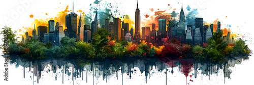 New York Lifestyle Liberty Urban T-Shirt Design  A silhouette of a city with rainbow colors 