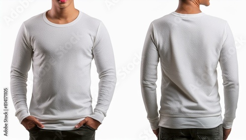Set of white front and back view tee sweatshirt sweater long sleeve on transparent background photo