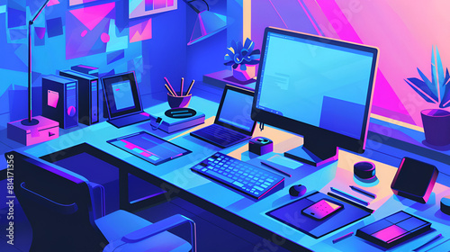 A graphic designer desk with the touch of graphics tab. Generative AI.