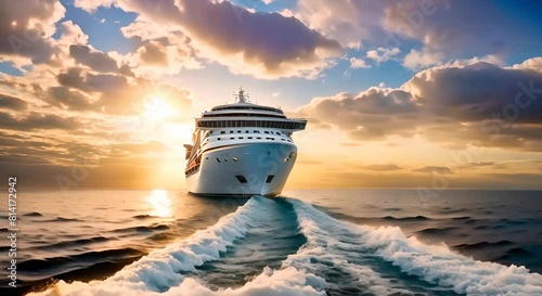 From deck cruise ship voyages over vast sea symbolizing adventure on water photo