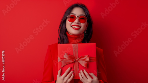 woman with big red gift box