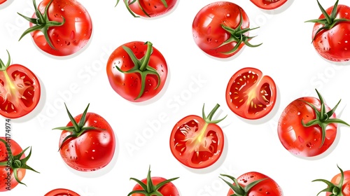 Fresh tomato seamless pattern on white background. 