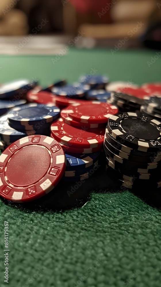Spread poker chip on green table Spread poker chip on green table
