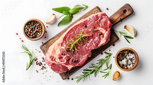 Raw meat or beef steak for cooking and grilling isolated on transparent png background, ingredients for making food.
