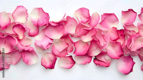 Romantic pink rose petals on white background, png