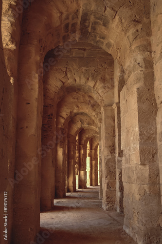 Archway in Roman colosseum in El Djem city - ancient Thysdrus, Tunisia photo