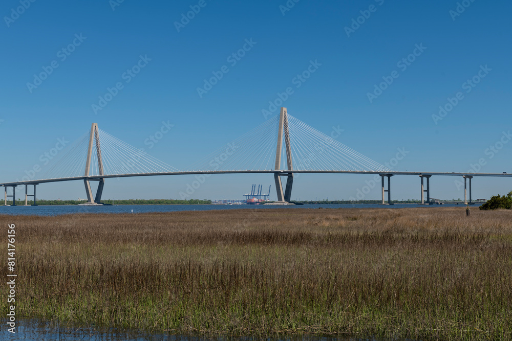 Arthur Ravenel Bridge, also known as Cooper Bridge, over harbor in Charleston, South Carolina. Arthur Ravenel Bridge, also known as Cooper Bridge, over harbor in Charleston, South Carolina.