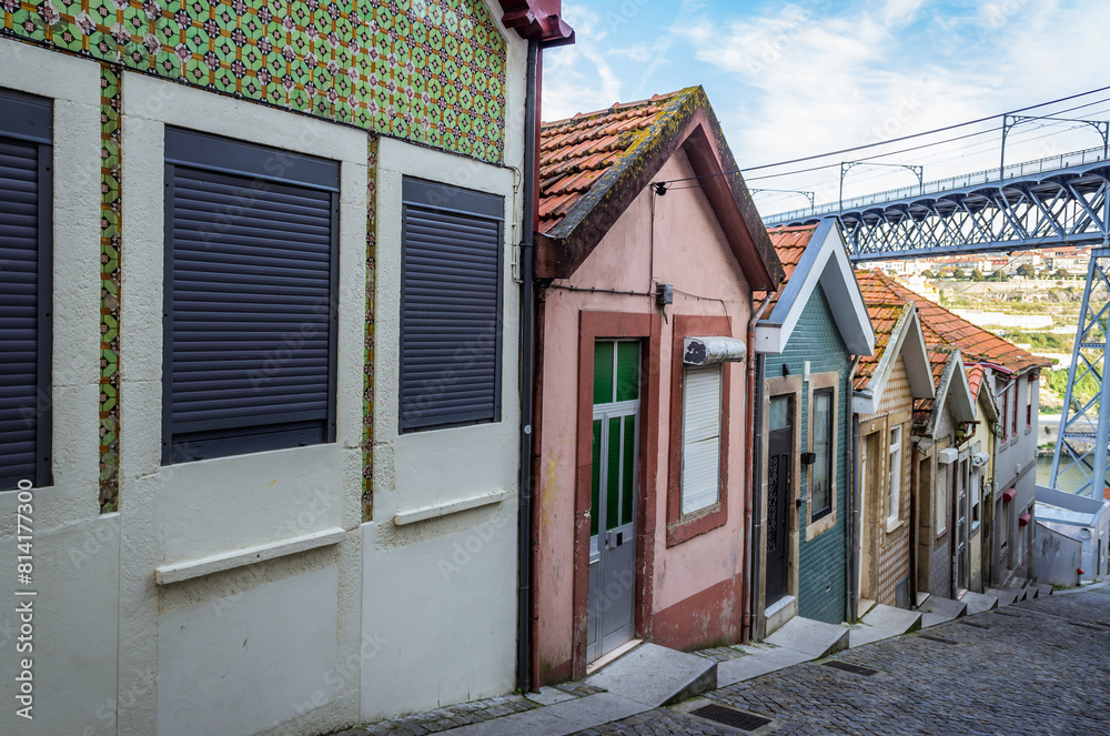 Houses on Calcada da Serra street in Vila Nova de Gaia city, Portugal