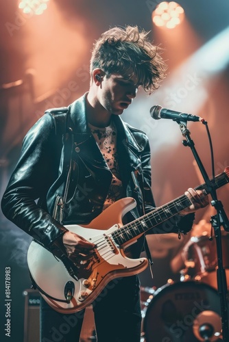 A young rock band is perfor...