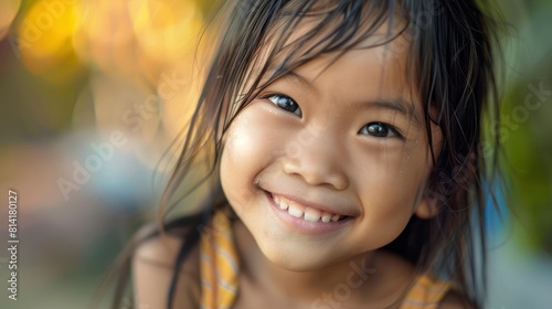 A Happy Little Girl Smiled In A Close-Up Portrait, Her Innocence And Joy Radiating From The Image,High Resolution