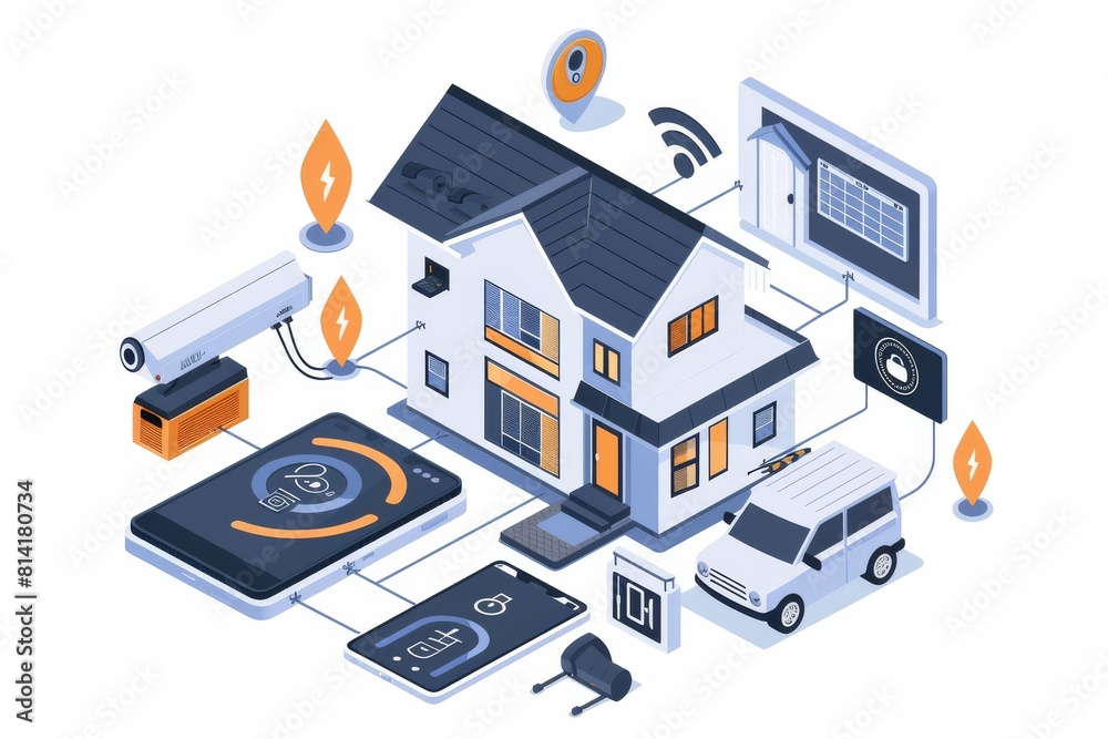 Obraz premium Video technology control in CCTV surveillance, smartphone-controlled security settings, app-enabled safeguard measures for privacy protection.