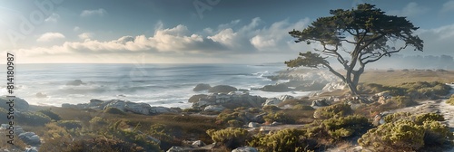 Landscape of Pescadero Point with ghost trees along 17 Mile Drive in the coast of Pebble Beach, California realistic nature and landscape photo